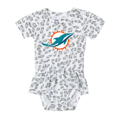  Miami Dolphins Wes & Willy Girls Infant Leopard Print Ruffled Romper - White