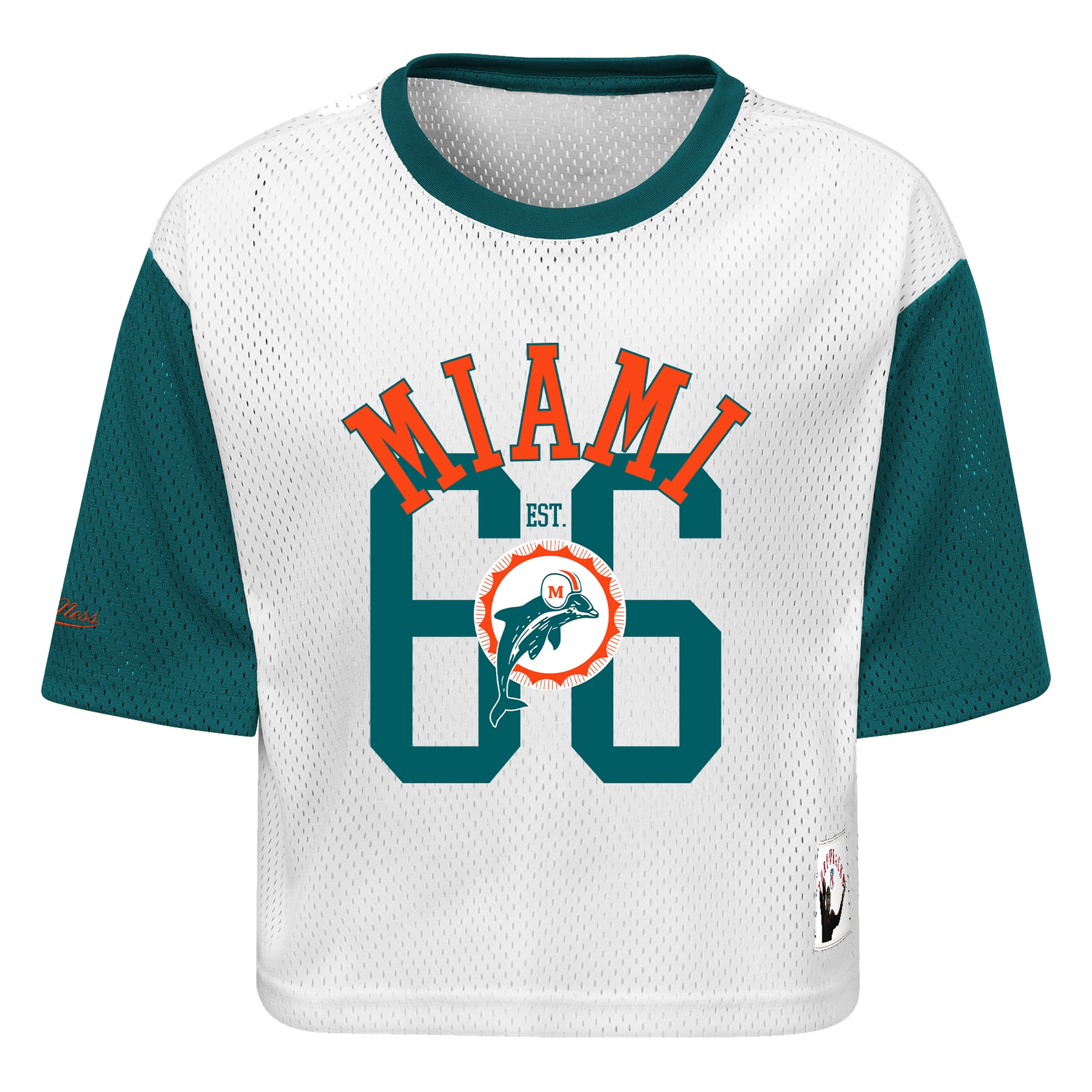 T-shirt court à manches courtes Mitchell & Ness blanc Miami Dolphins pour jeunes filles