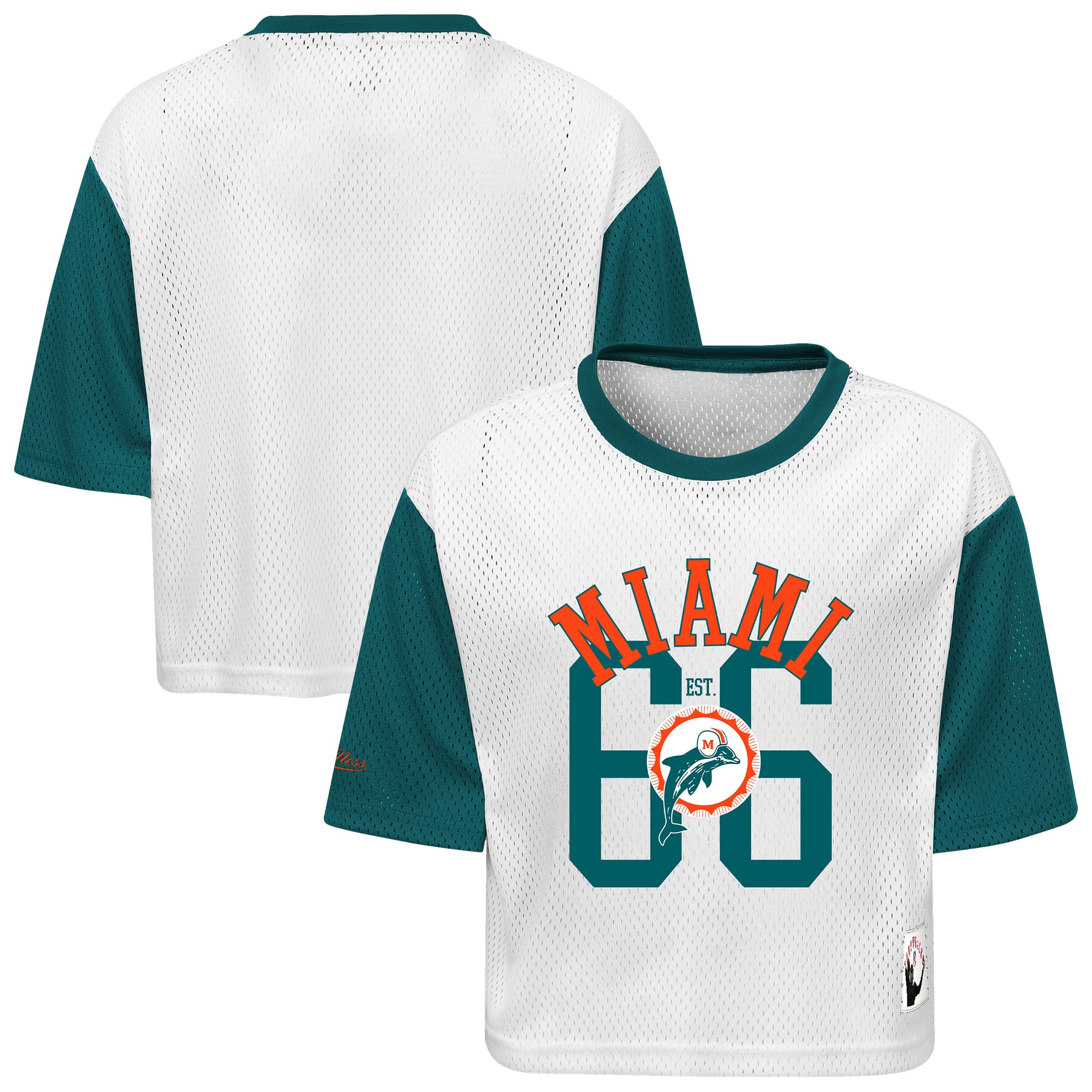 T-shirt court à manches courtes Mitchell & Ness blanc Miami Dolphins pour jeunes filles