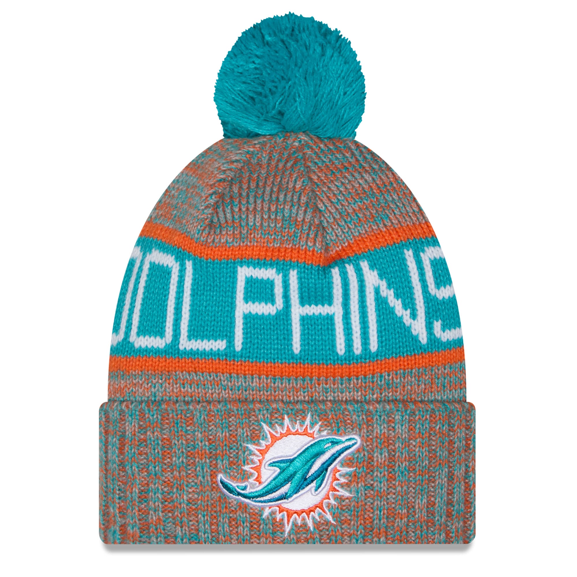 Bonnet à revers tricolore à pompon New Era Aqua Miami Dolphins pour fille
