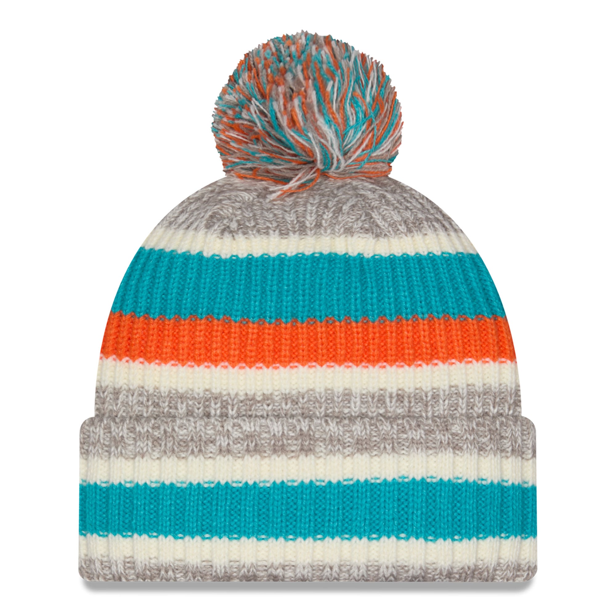 Bonnet à revers rayé Miami Dolphins, bleu turquoise et beige, avec pompon, pour fille/adolescente New Era.