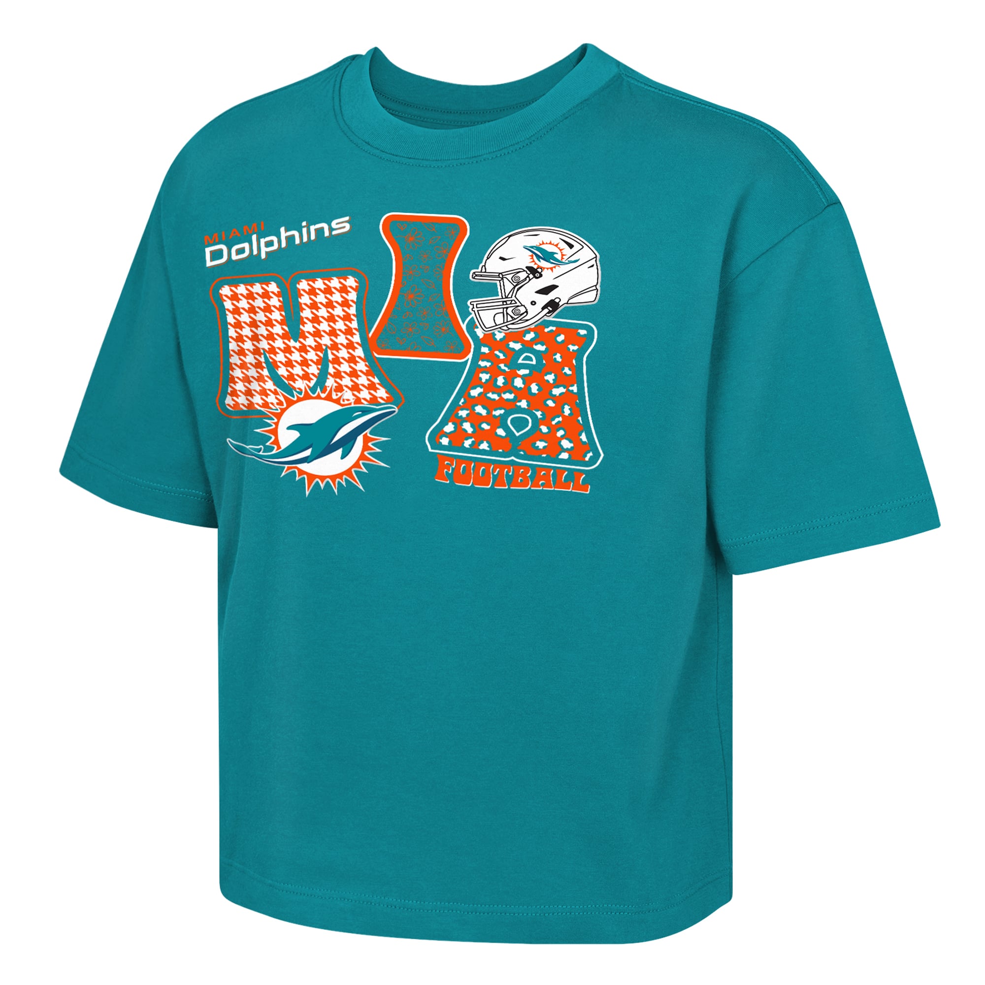 Girls Youth Outerstuff Aqua Miami Dolphins Team Quilt Boxy T-Shirt
