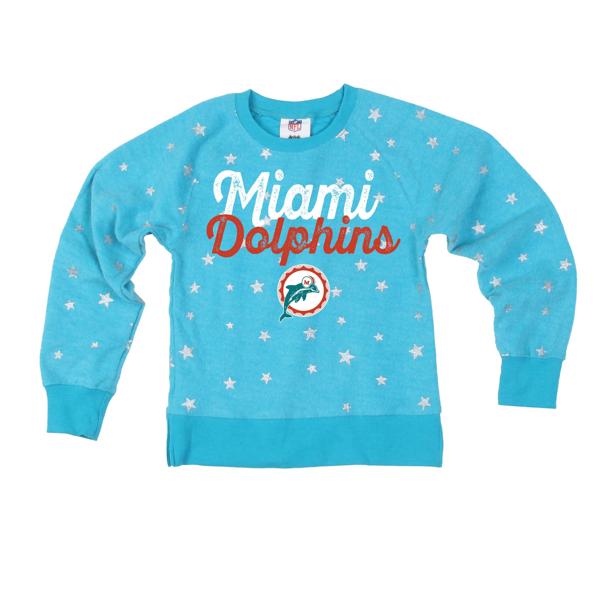 Girls Youth Wes & Willy  Aqua Miami Dolphins Shimmer Star Reverse Sweatshirt