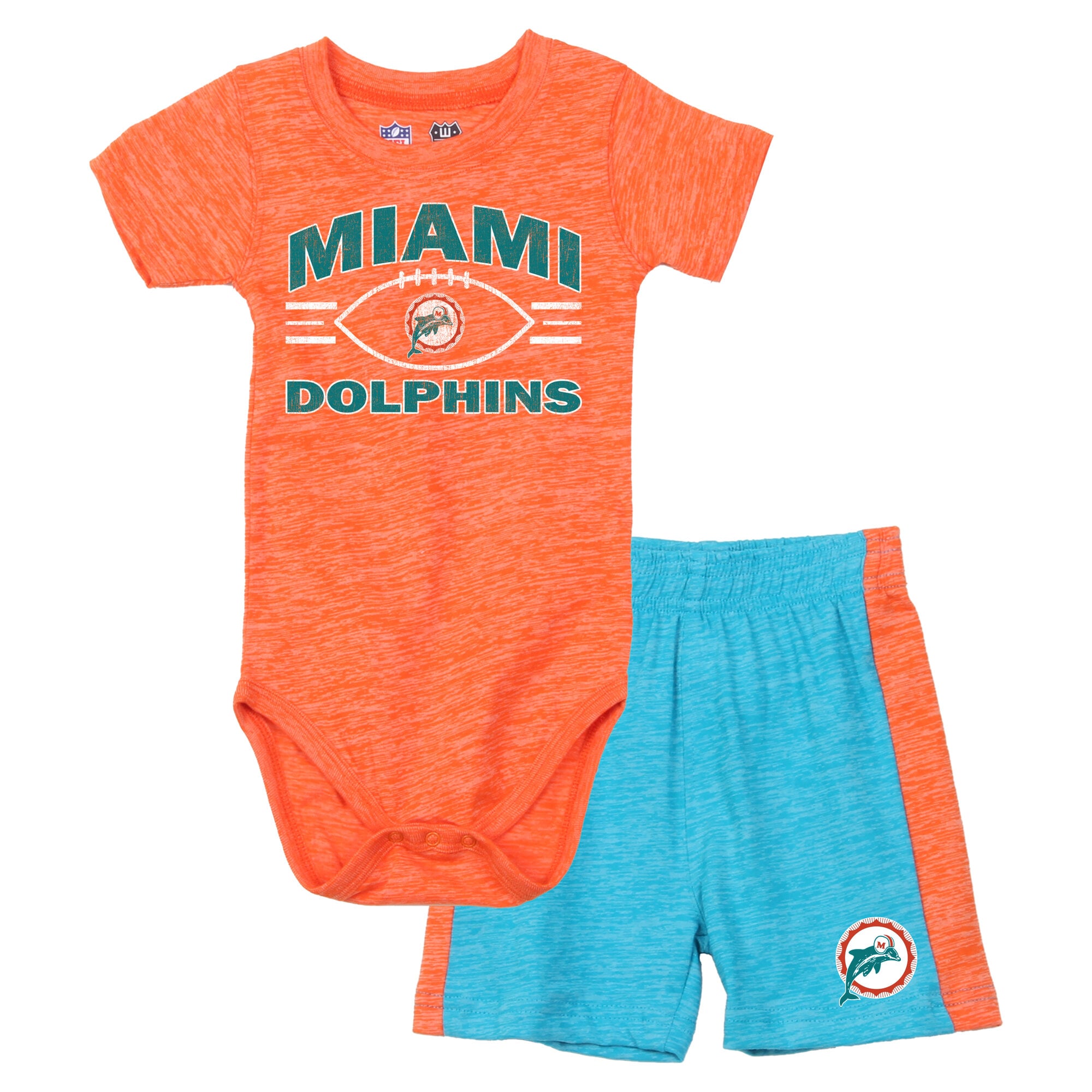 Ensemble body et short pour bébé Wes & Willy orange/turquoise Miami Dolphins Cloudy Yard Hopper