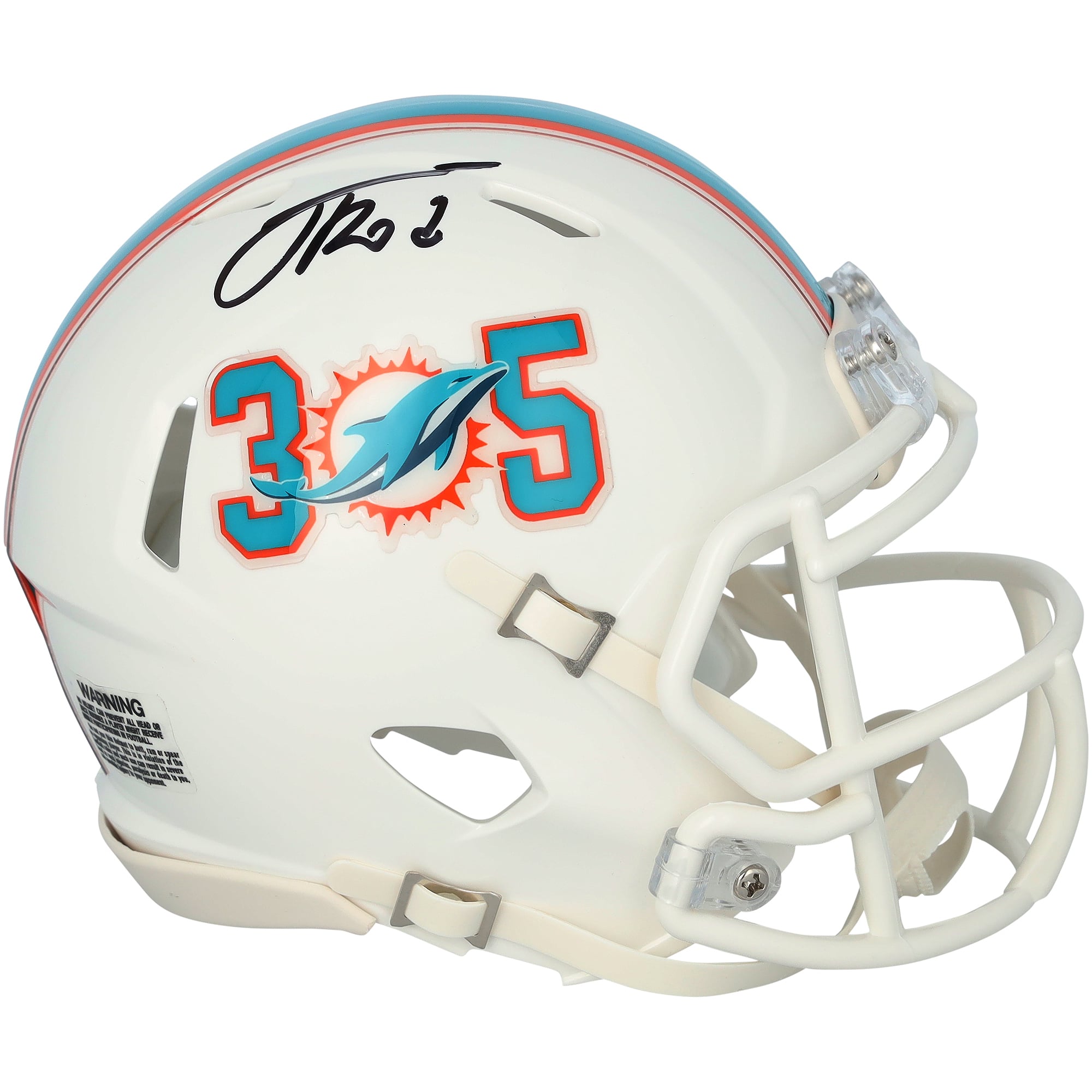 Mini-casque Riddell 305 Speed ​​autographié par Jacob Rodriguez, des Dolphins de Miami