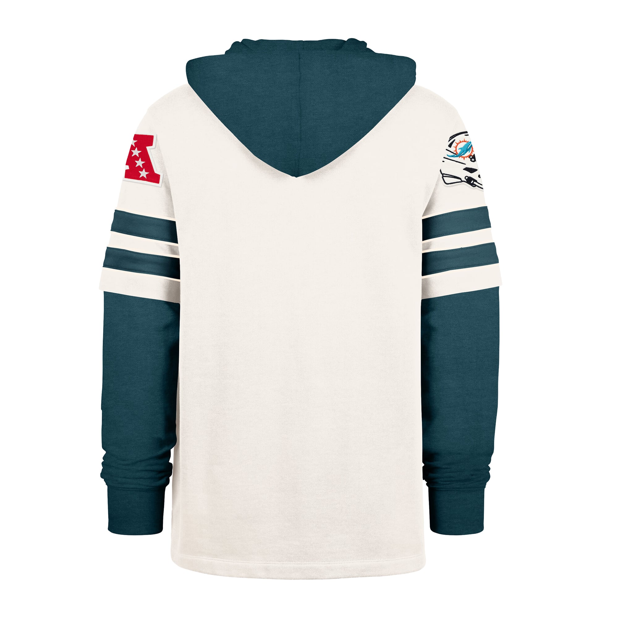Men's '47 Cream Miami Dolphins Split Zone Cornerback Duo Lacer Hoodie