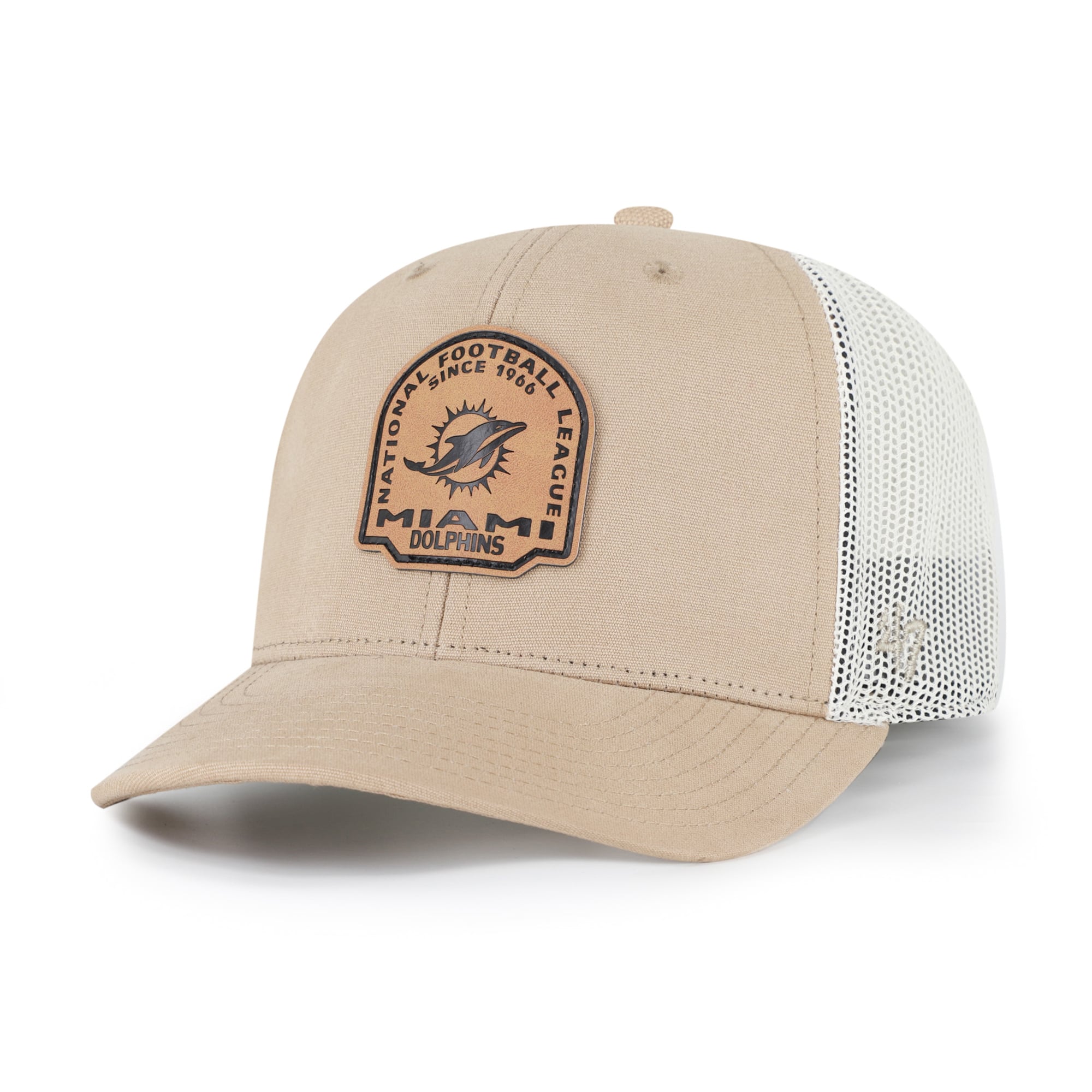 Casquette trucker ajustable en cuir kaki Miami Dolphins « 47 » pour homme