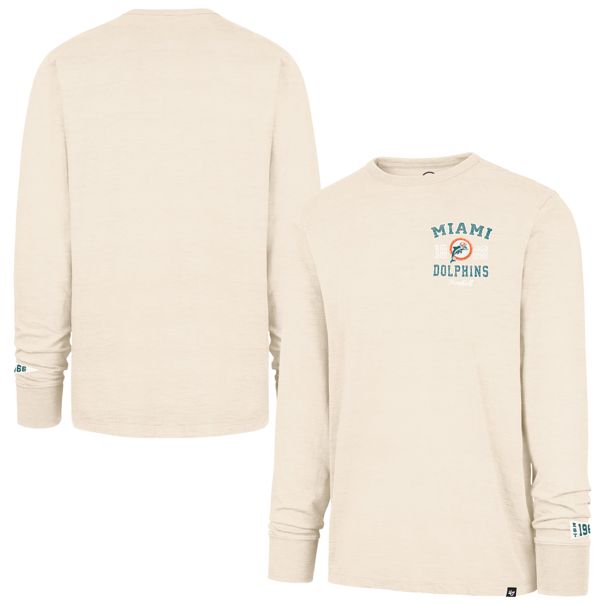 Men's '47 Tan Miami Dolphins Heavy Slub Long Sleeve T-Shirt