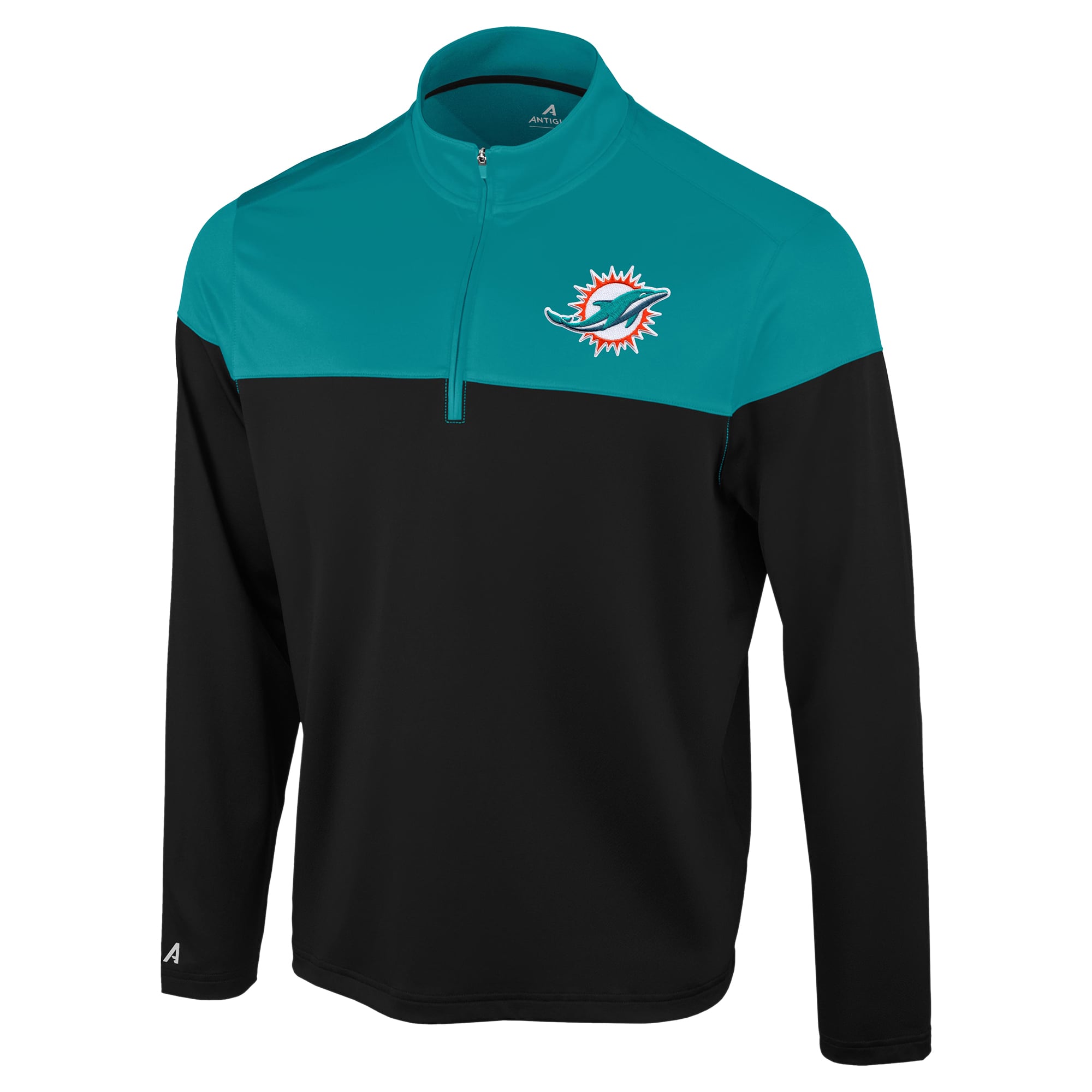 Pull à col zippé Antigua Hinder Miami Dolphins noir et turquoise pour homme