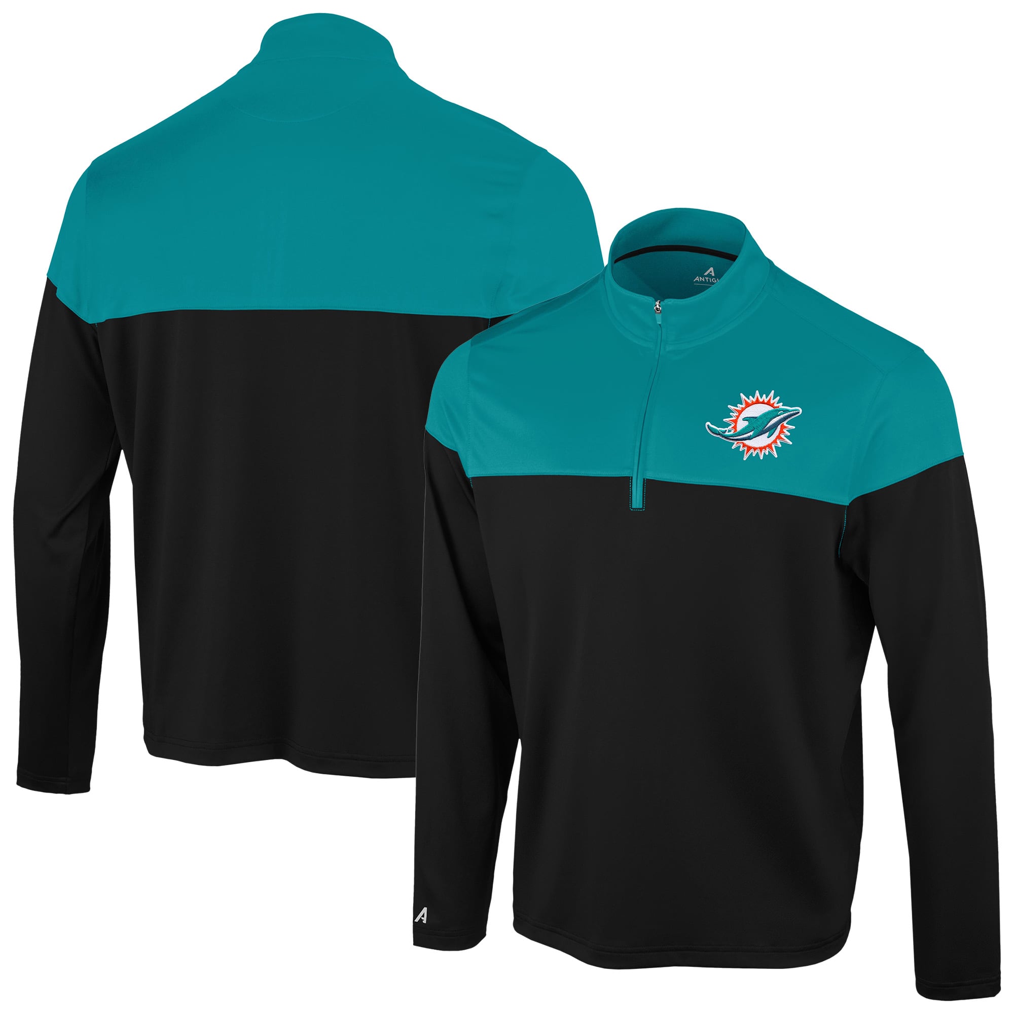 Pull à col zippé Antigua Hinder Miami Dolphins noir et turquoise pour homme