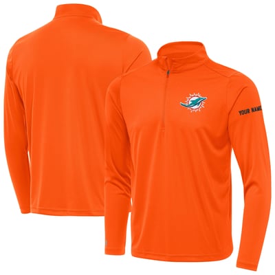 Miami Dolphins Antigua  Personalized Tribute Quarter-Zip Pullover - Orange