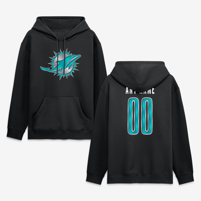 Miami Dolphins Big & Tall Metallic Mascot Personalized Name & Number Hoodie - Black
