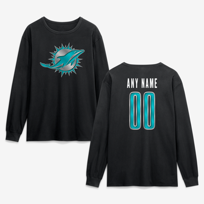 Miami Dolphins  Forged Mascot Personalized Name & Number Long Sleeve T-Shirt - Black