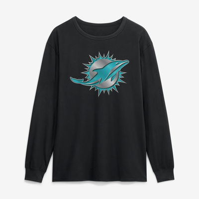 Miami Dolphins  Metallic Mascot Long Sleeve T-Shirt - Black