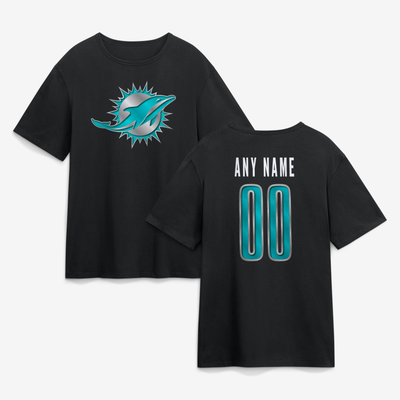 Miami Dolphins  Metallic Mascot Personalized Name & Number T-Shirt - Black