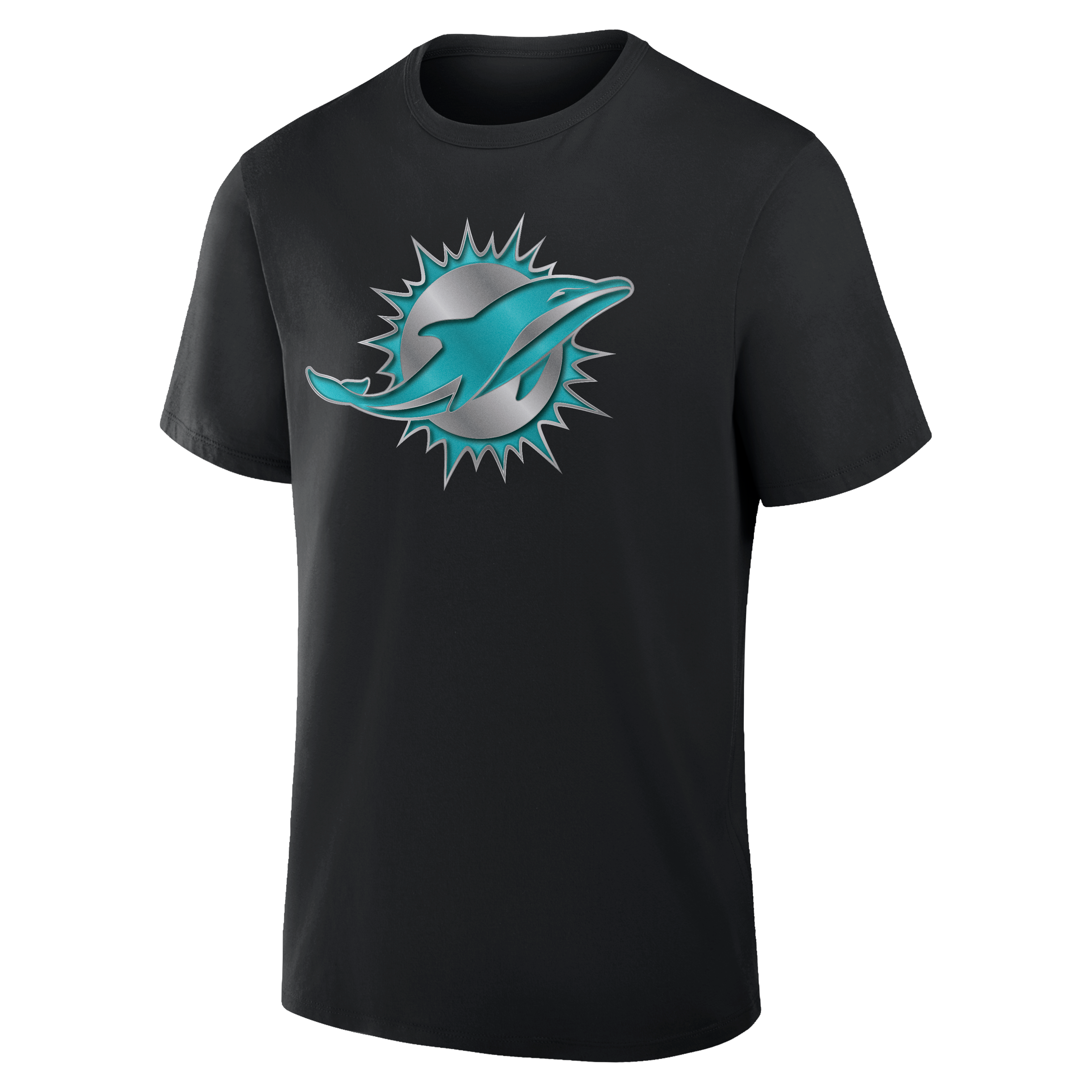 T-shirt noir pour homme avec mascotte métallique des Miami Dolphins