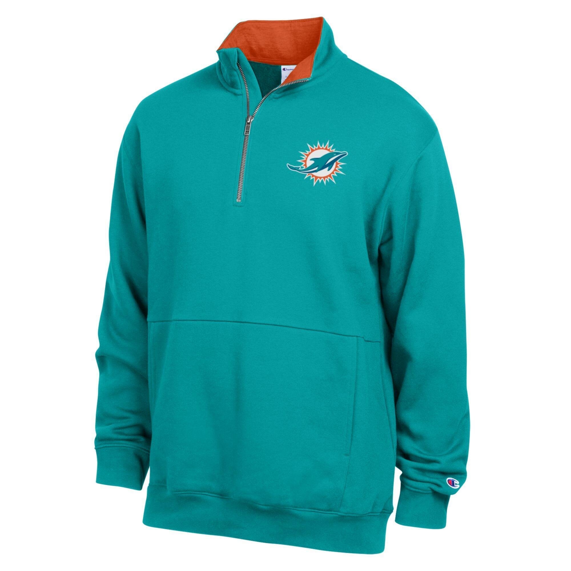Pull-over à col zippé en polaire Champion Aqua/Orange Miami Dolphins pour homme
