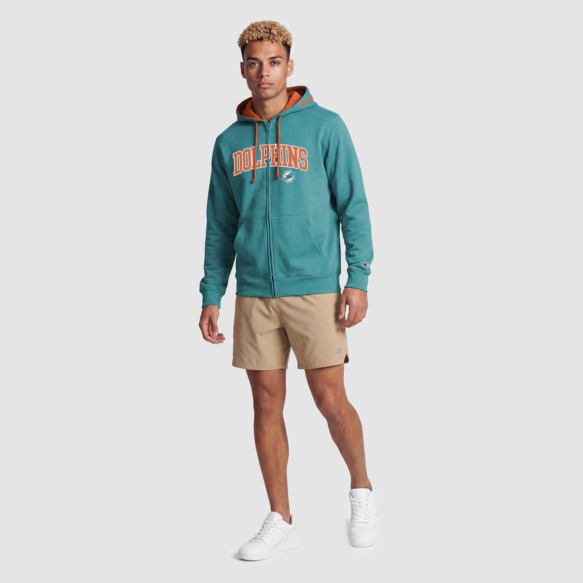 Sweat à capuche zippé Champion Aqua/Orange Miami Dolphins pour homme