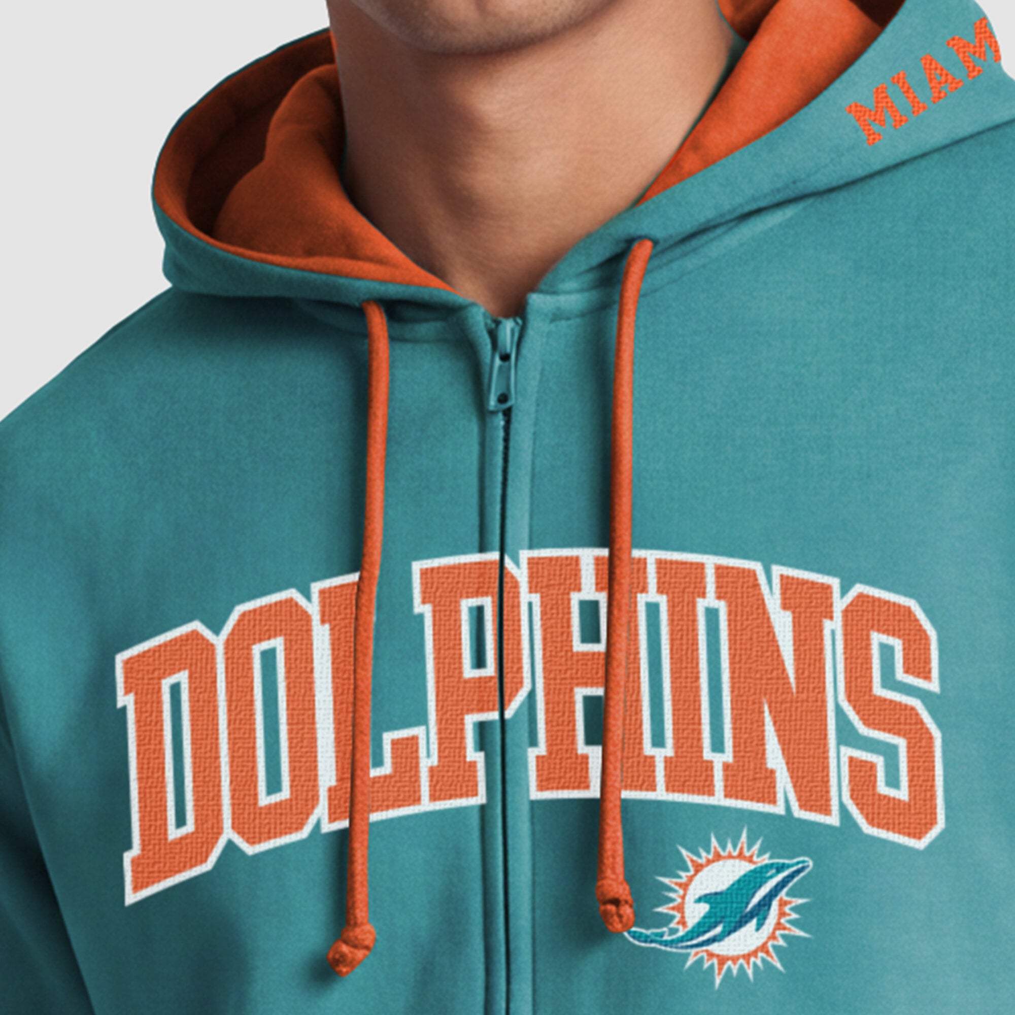 Sweat à capuche zippé Champion Aqua/Orange Miami Dolphins pour homme