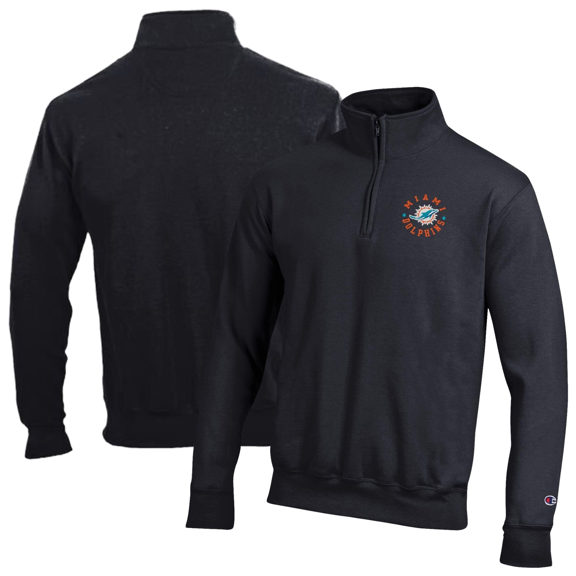 Men's Champion Black Miami Dolphins Powerblend Quarter-Zip Pullover