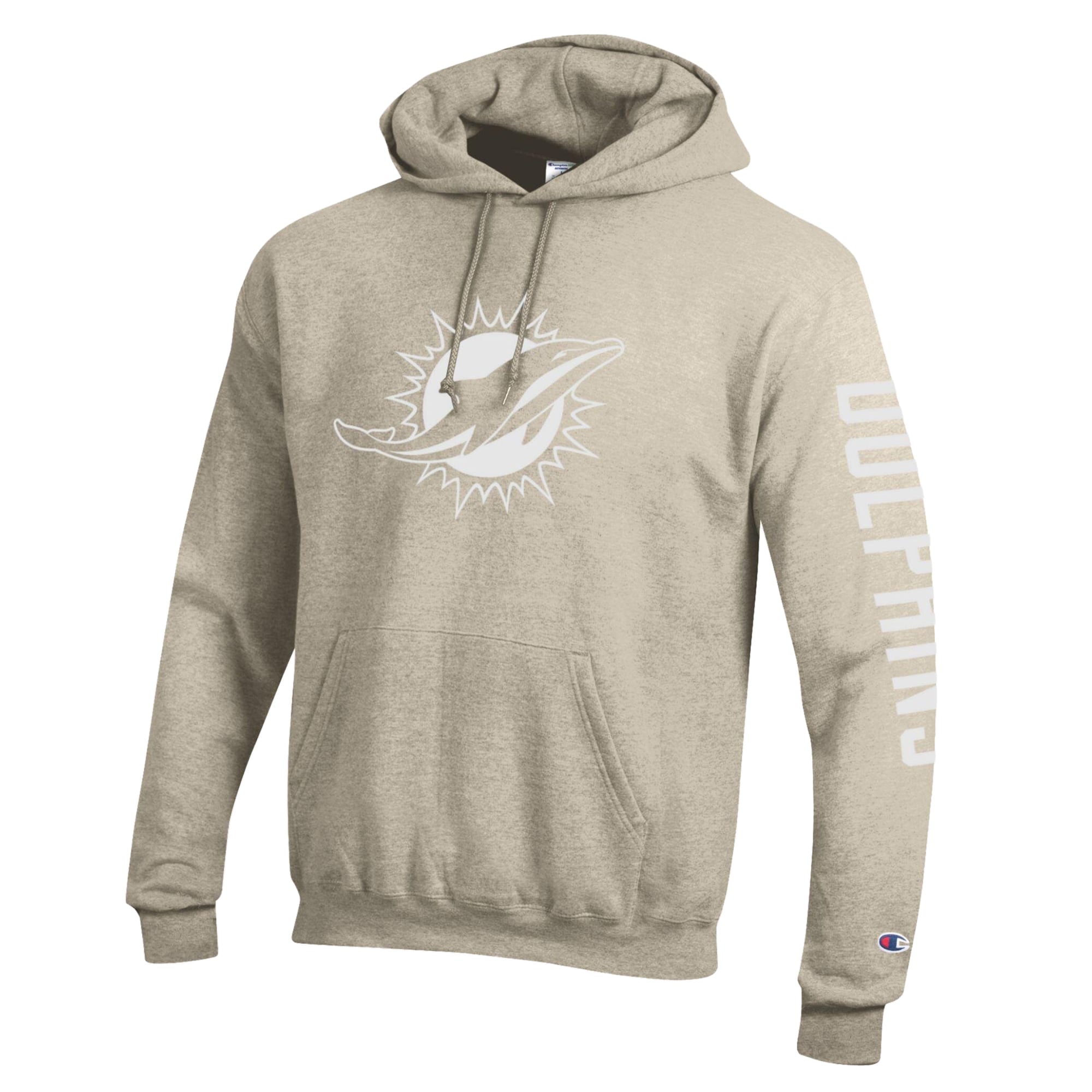 Men's Champion Oatmeal Miami Dolphins Powerblend Hoodie