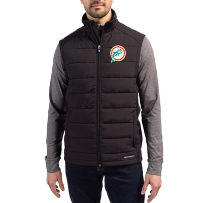 Miami Dolphins Cutter & Buck Throwback Evoke Hybrid Eco Softshell Recycled Full-Zip Vest - Black