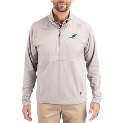 Miami Dolphins Cutter & Buck Adapt Eco Knit Hybrid Recycled Quarter-Zip Raglan Jacket - Gray
