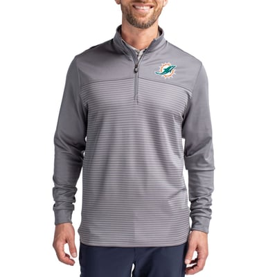 Miami Dolphins Cutter & Buck Traverse Stripe Quarter-Zip Pullover Jacket - Gray