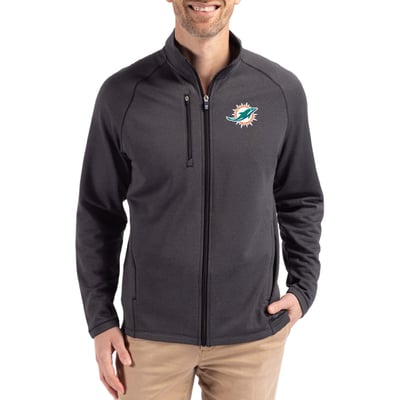 Miami Dolphins Cutter & Buck Peshastin Eco Fleece Recycled Raglan Tri-Blend Full-Zip Jacket -  Heather Black