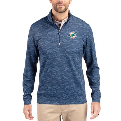 Miami Dolphins Cutter & Buck   Traverse Camo Print Stretch Quarter-Zip Top - Navy