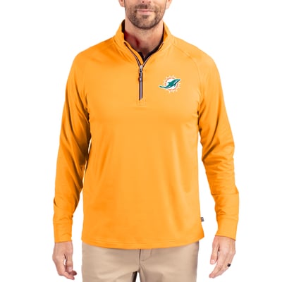 Miami Dolphins Cutter & Buck Adapt Eco Knit Stretch Recycled Quarter-Zip Jacket - Orange