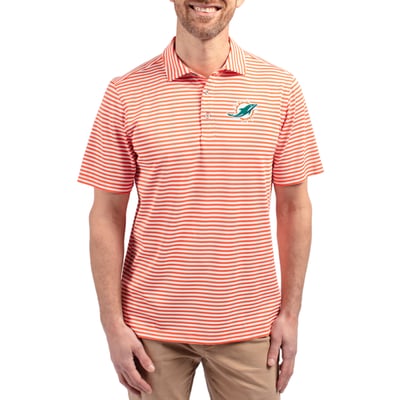 Miami Dolphins Cutter & Buck Virtue Eco Pique Stripe Recycled Polo - Orange