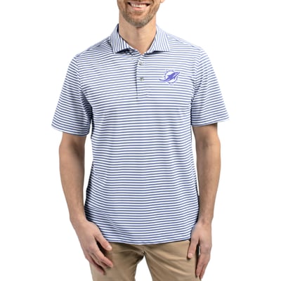 Miami Dolphins Cutter & Buck Virtue Eco Pique Stripe Recycled Polo - Purple