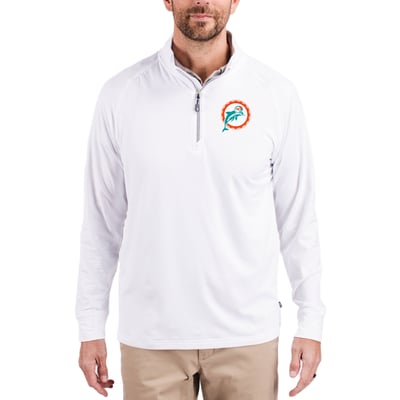 Miami Dolphins Cutter & Buck Adapt Eco Knit Stretch Recycled Quarter-Zip Throwback Pullover Top - White
