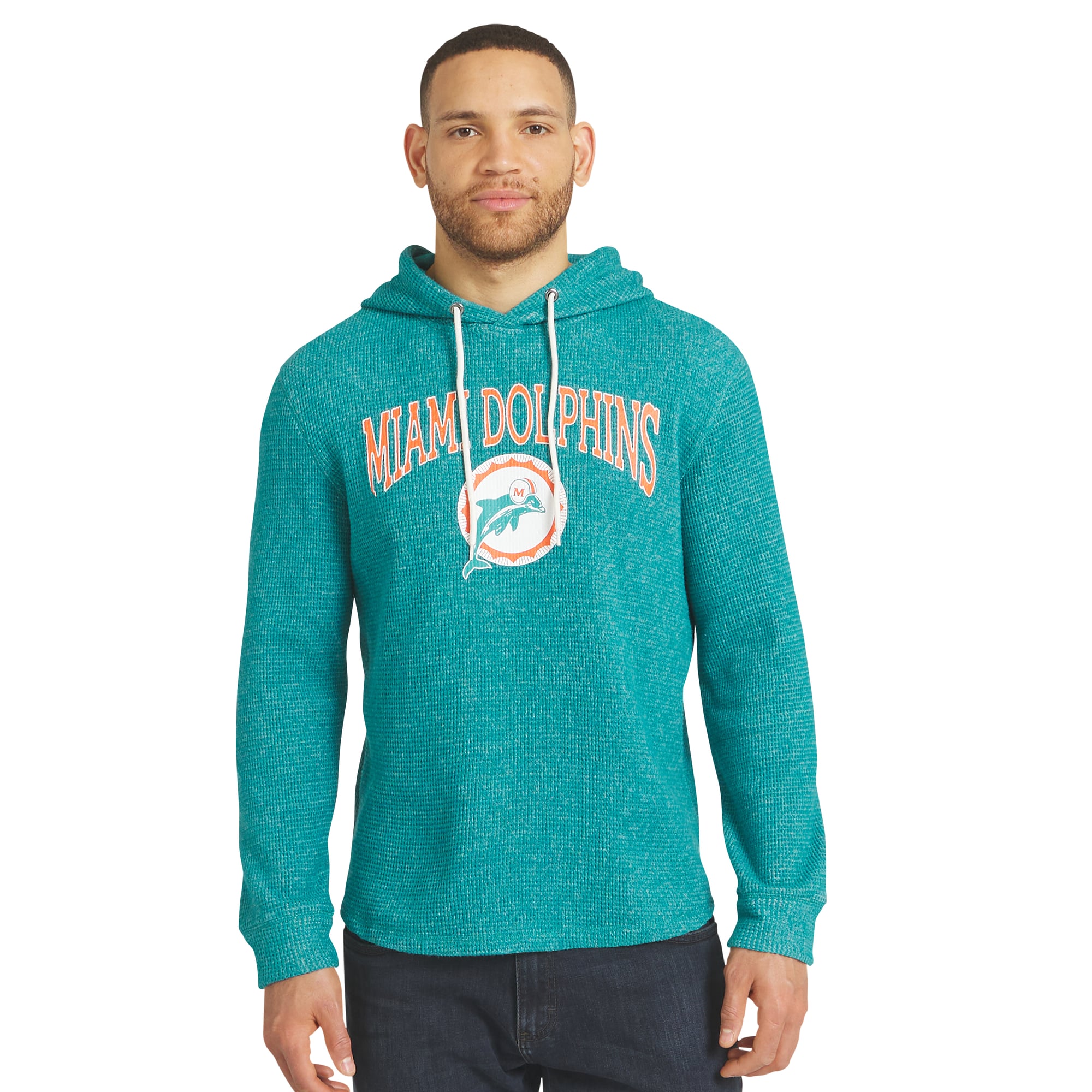 Collection Darius Rucker pour homme par Fanatics Aqua Miami Dolphins T-shirt à manches longues en maille gaufrée et mélange de trois matières