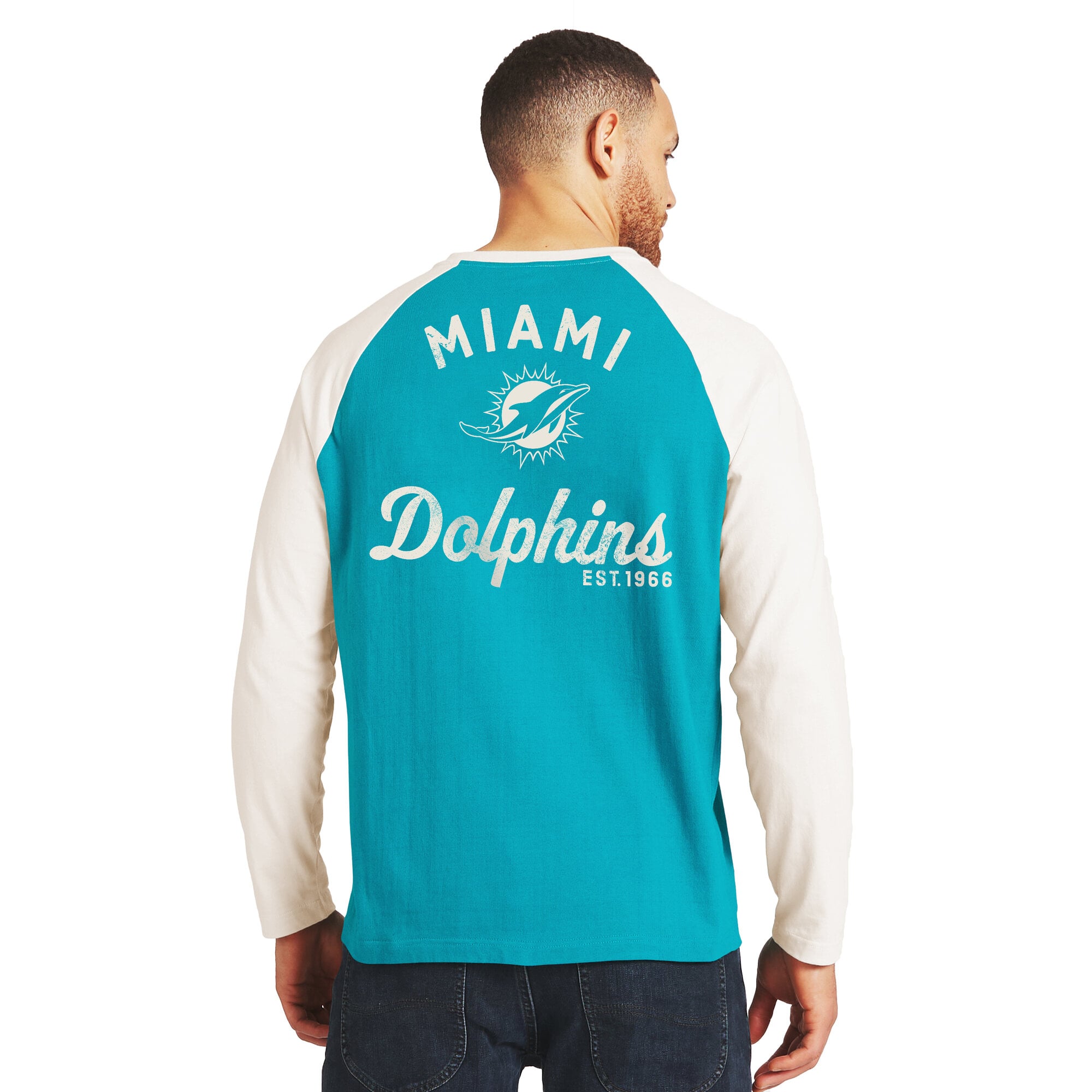 T-shirt à manches longues Henley Miami Dolphins, collection Darius Rucker pour homme par Fanatics, couleur aqua/crème.