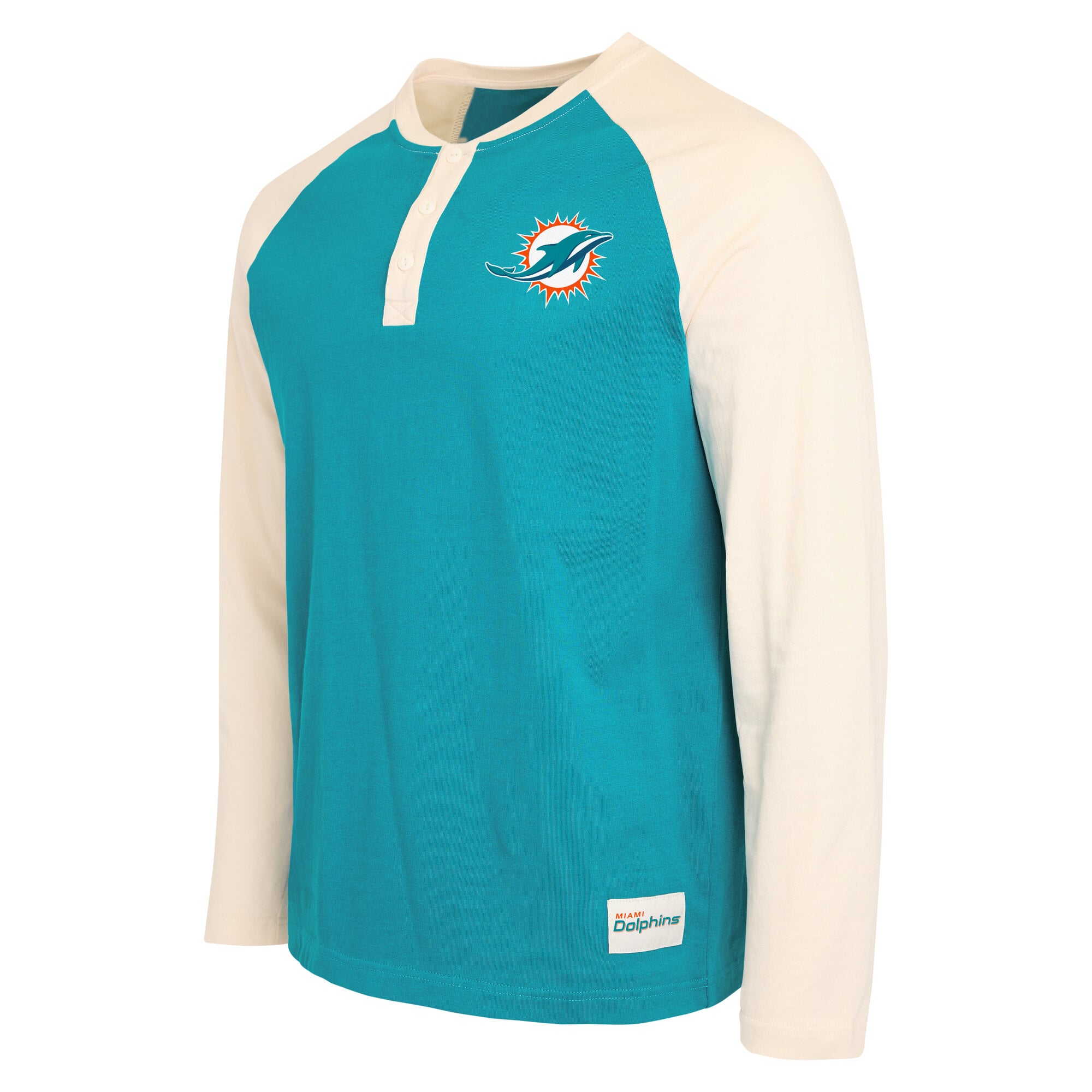 T-shirt à manches longues Henley Miami Dolphins, collection Darius Rucker pour homme par Fanatics, couleur aqua/crème.