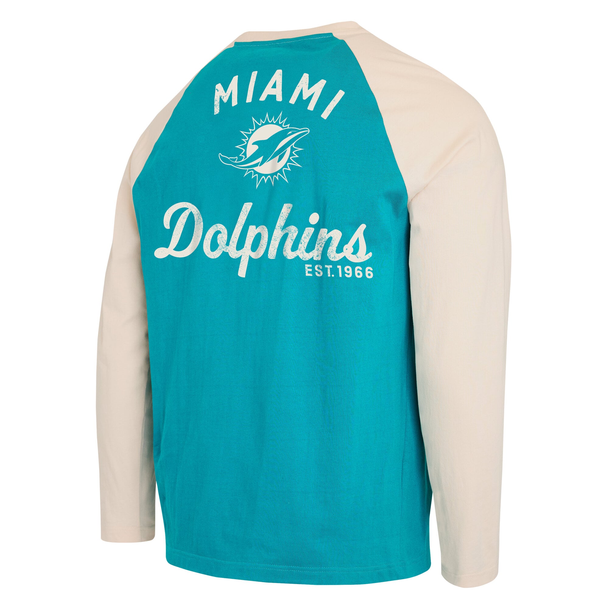 T-shirt à manches longues Henley Miami Dolphins, collection Darius Rucker pour homme par Fanatics, couleur aqua/crème.