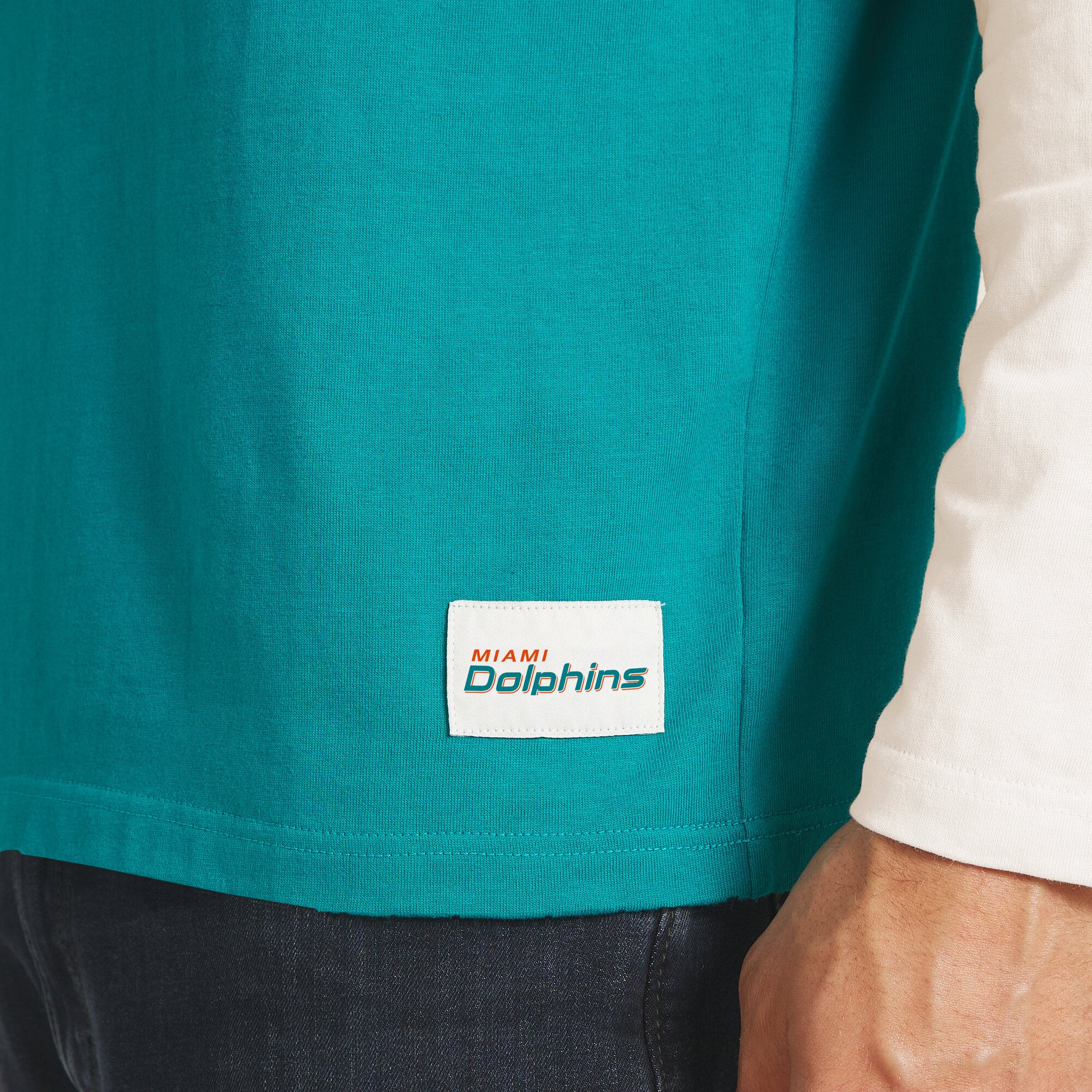 T-shirt à manches longues Henley Miami Dolphins, collection Darius Rucker pour homme par Fanatics, couleur aqua/crème.