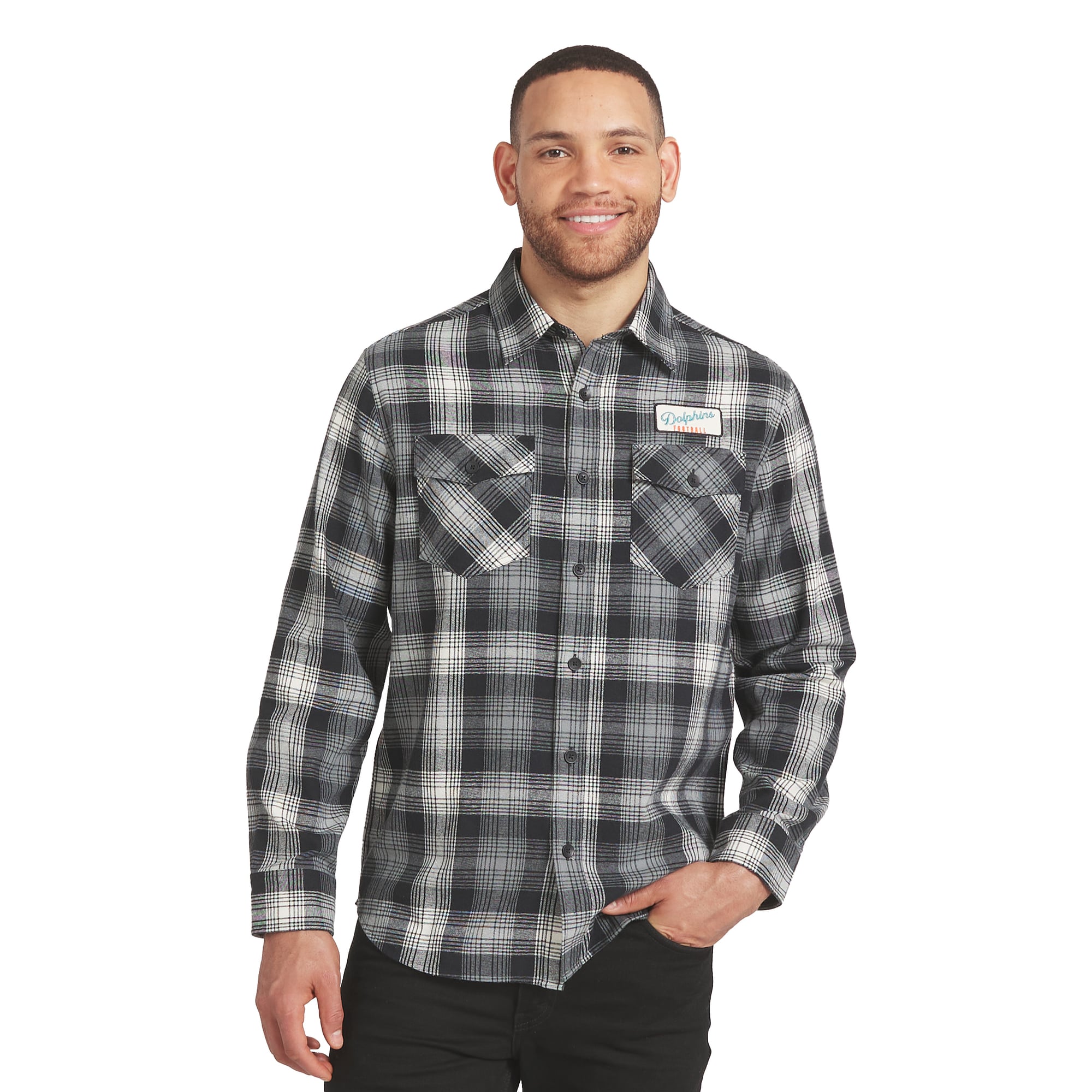 Chemise en flanelle à carreaux noirs Miami Dolphins, collection Darius Rucker pour homme par Fanatics