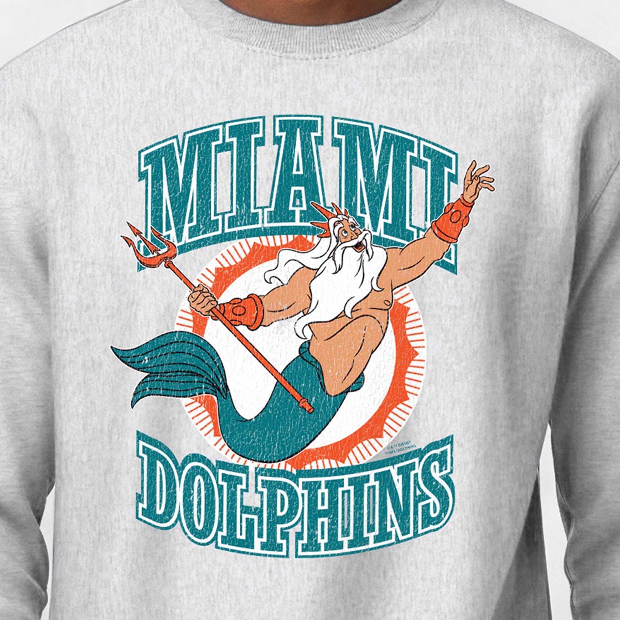 Sweat-shirt homme Disney x Champion gris chiné Miami Dolphins King Triton Reverse Weave
