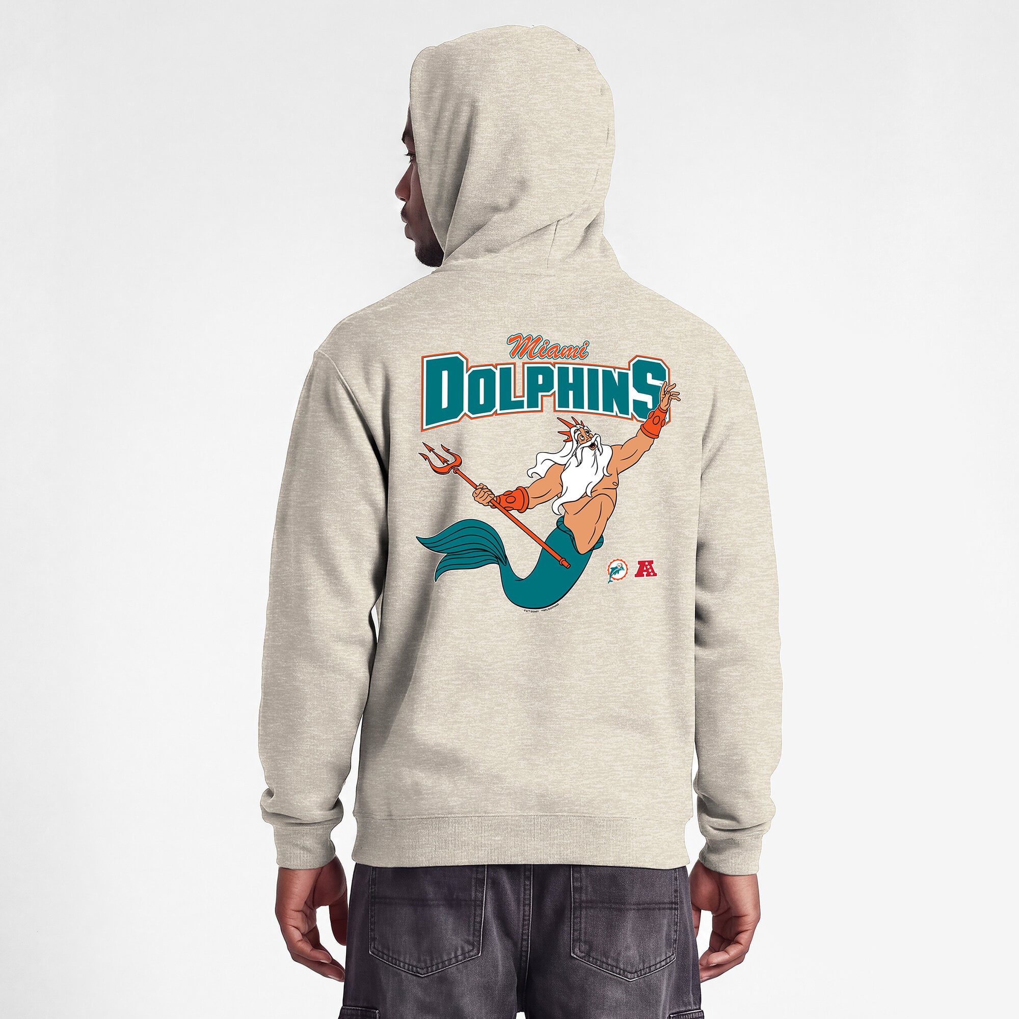 Sweat à capuche pour homme Disney x Champion Oatmeal Miami Dolphins Powerblend Fullback