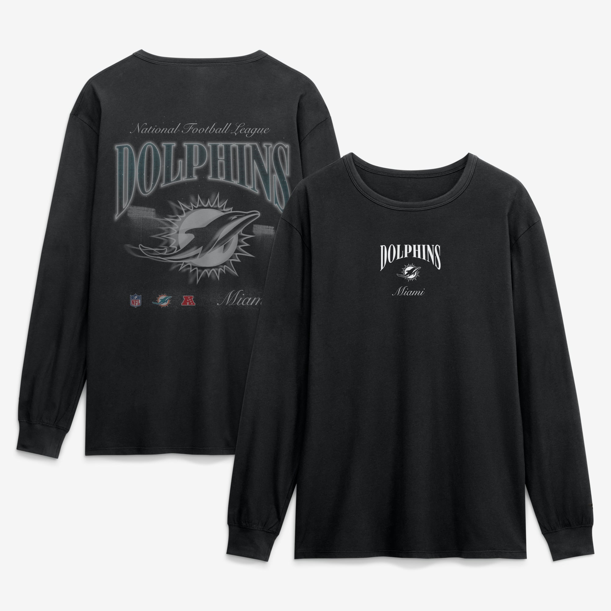 Men's Fanatics Black Miami Dolphins Midnight Falls Long Sleeve T-Shirt