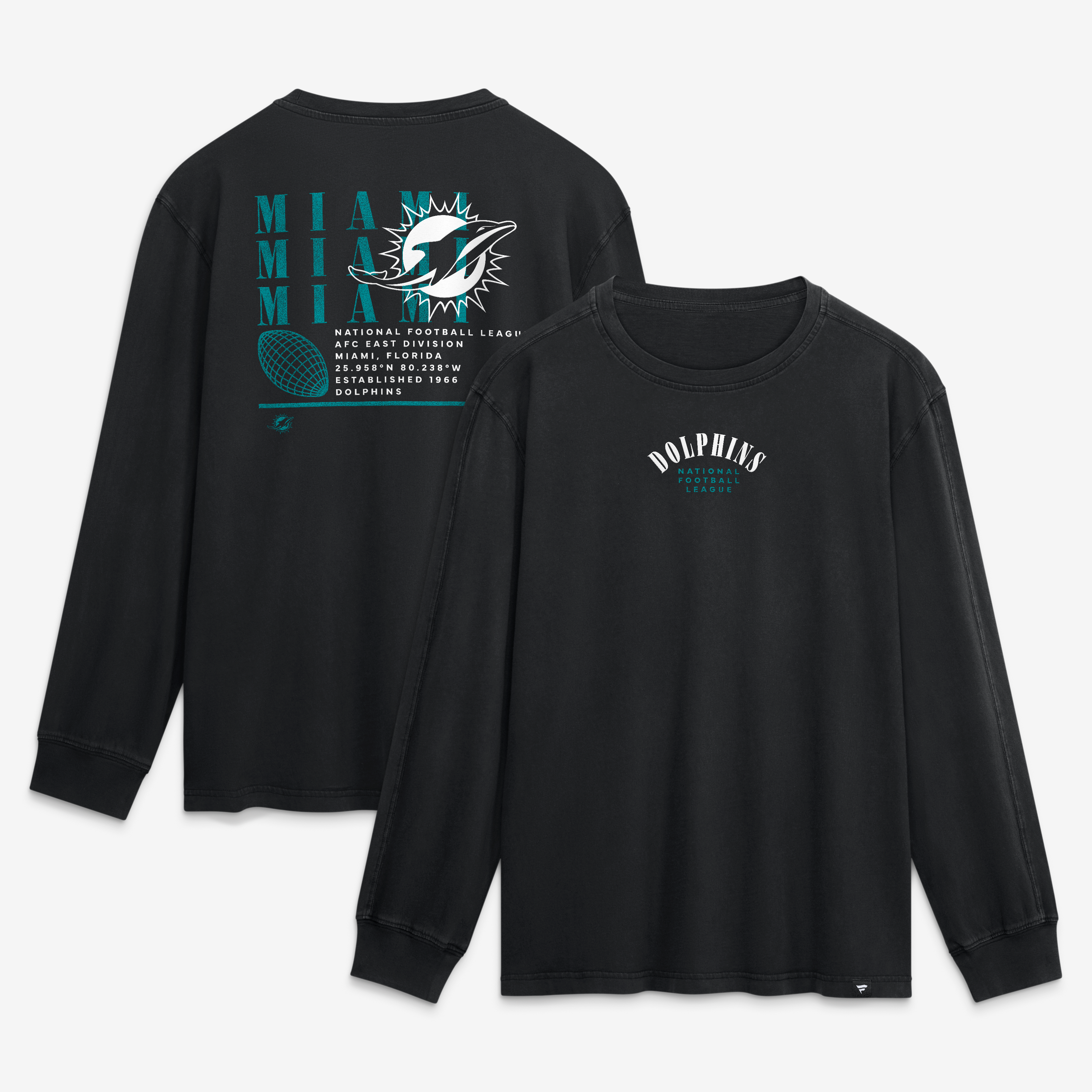 Men's Fanatics Black Miami Dolphins Relaxed Fullback Drive Long Sleeve Fashion Top