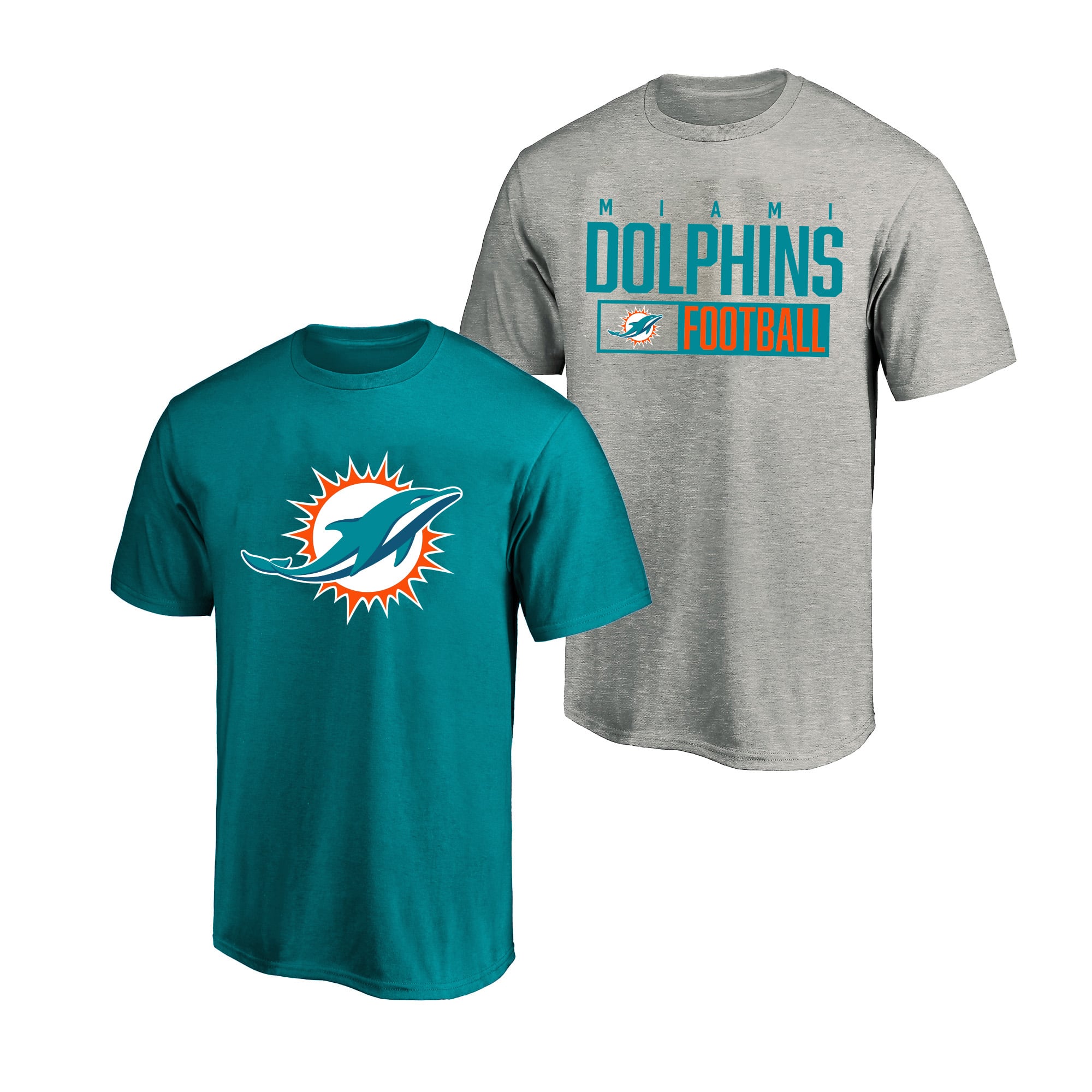 Lot de 2 t-shirts Fanatics pour hommes, gris chiné/turquoise, Miami Dolphins, grandes tailles