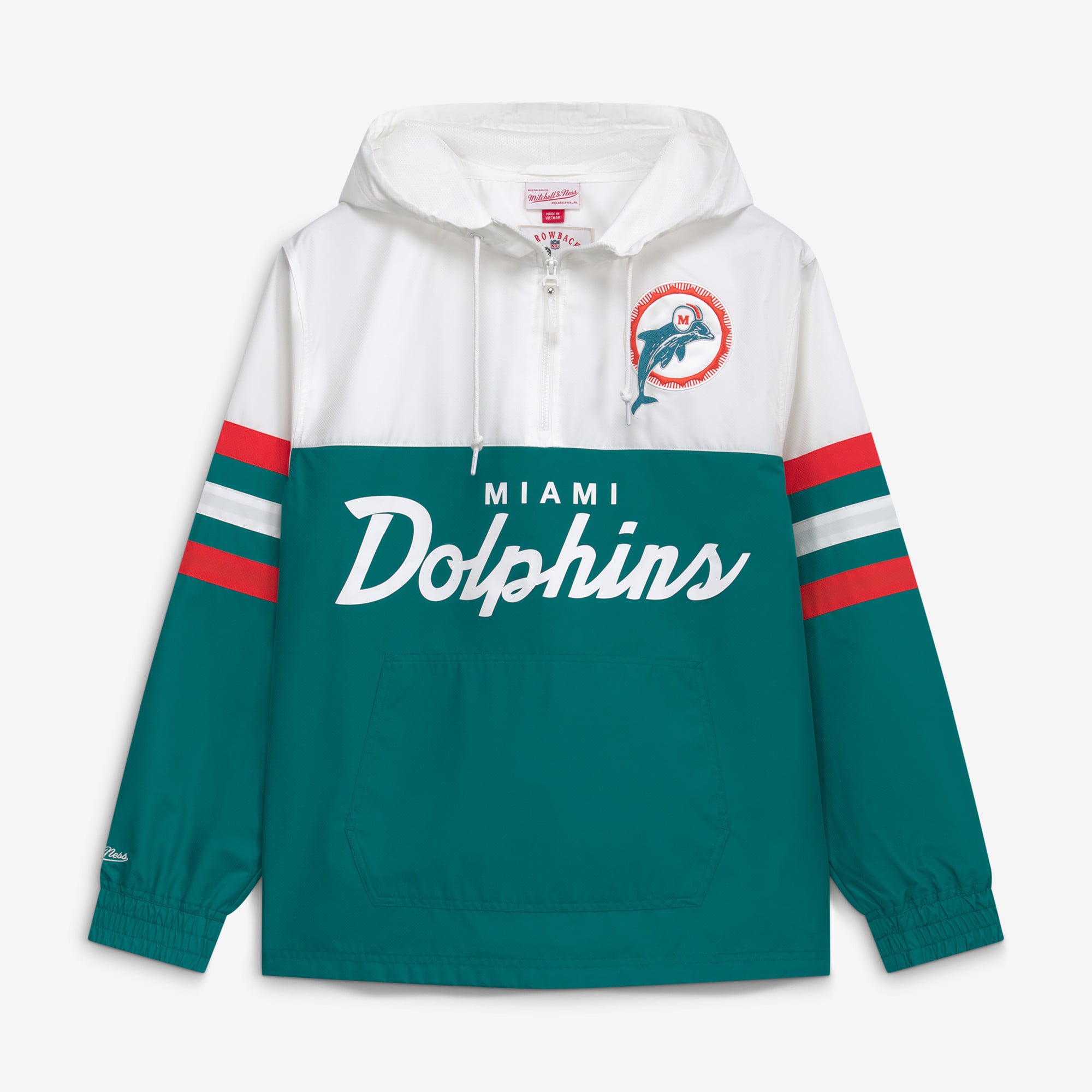 Men's Mitchell & Ness  Aqua Miami Dolphins Head Coach Anorak Quarter-Zip Windbreaker Jacket