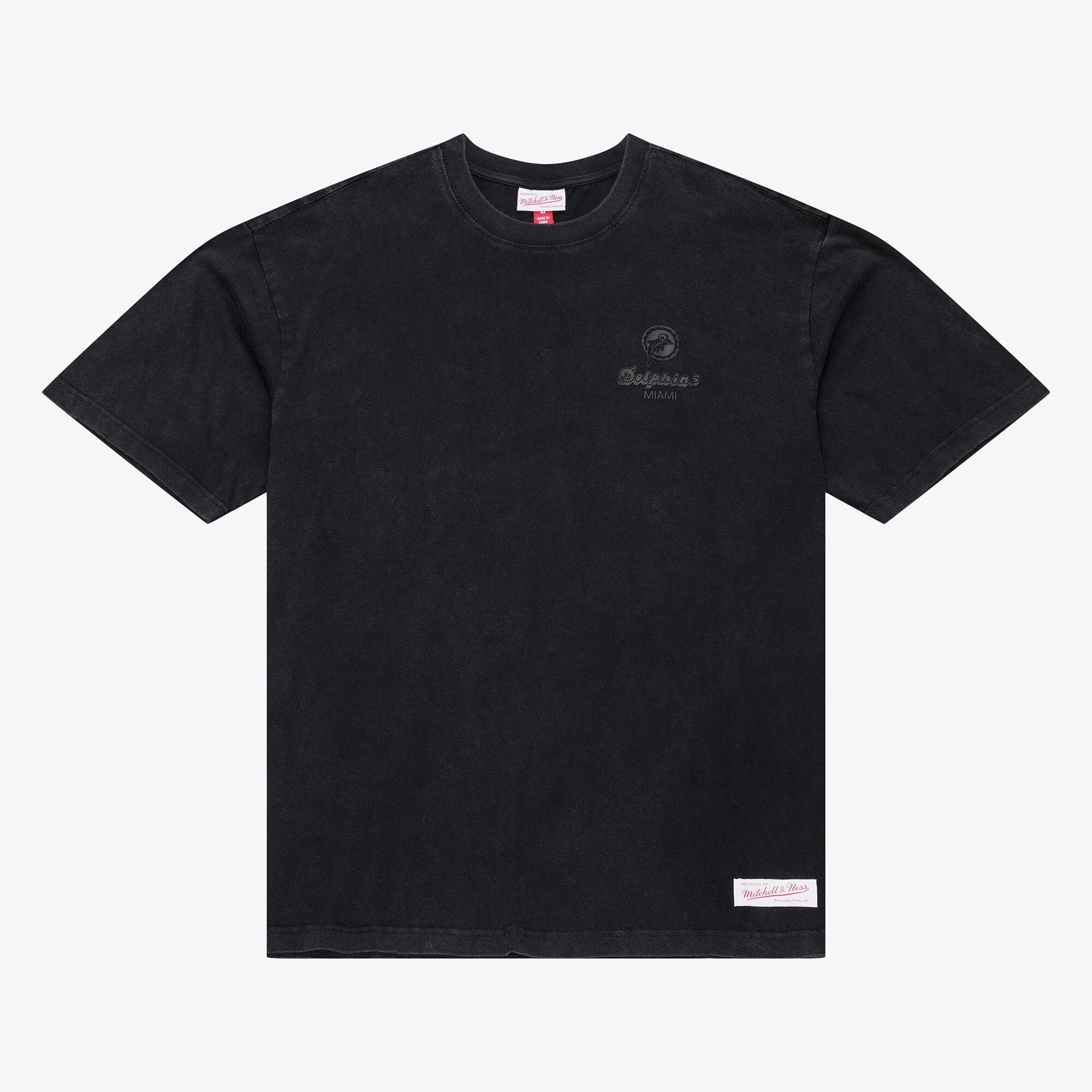 T-shirt Mitchell & Ness noir pour homme, motif micro-logo Miami Dolphins Core Essentials