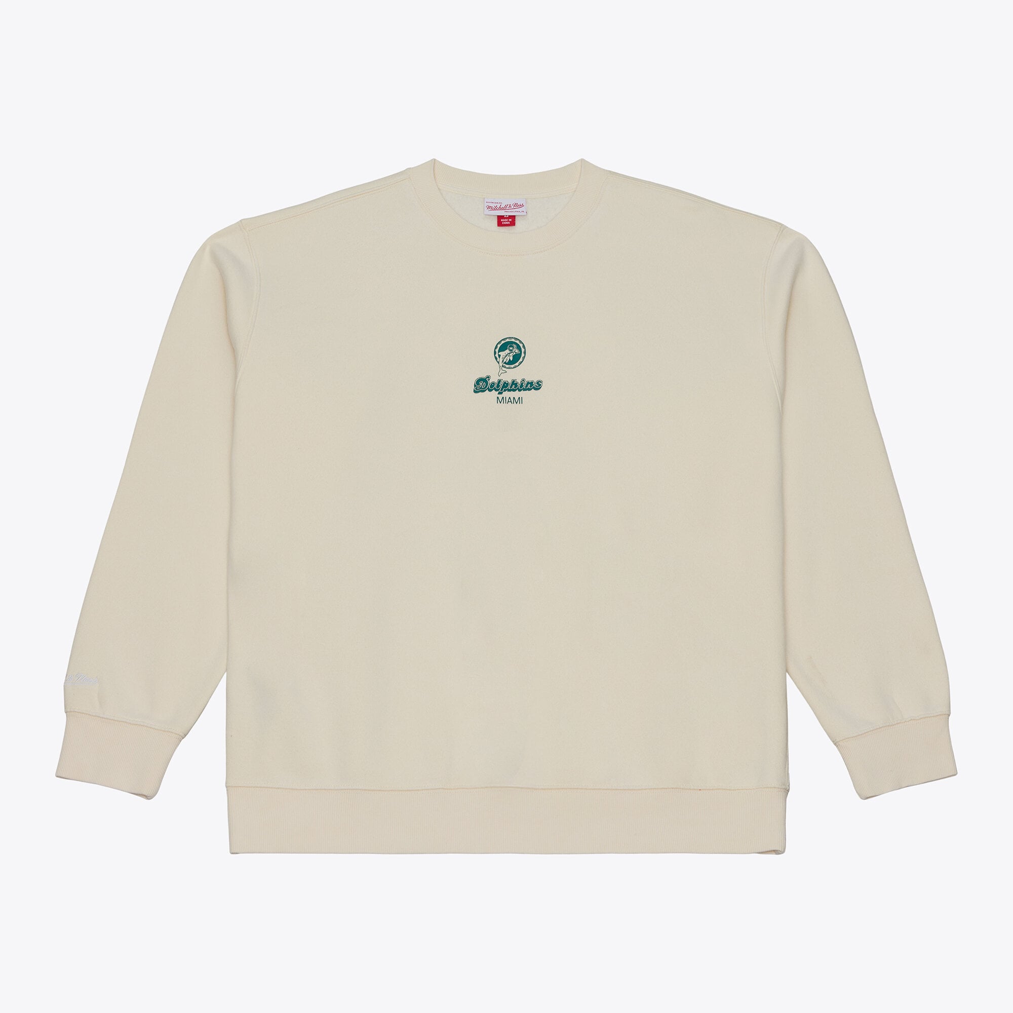 Men's Mitchell & Ness Cream Miami Dolphins Core Essentials Micro Logo Fleece Sweatshirt