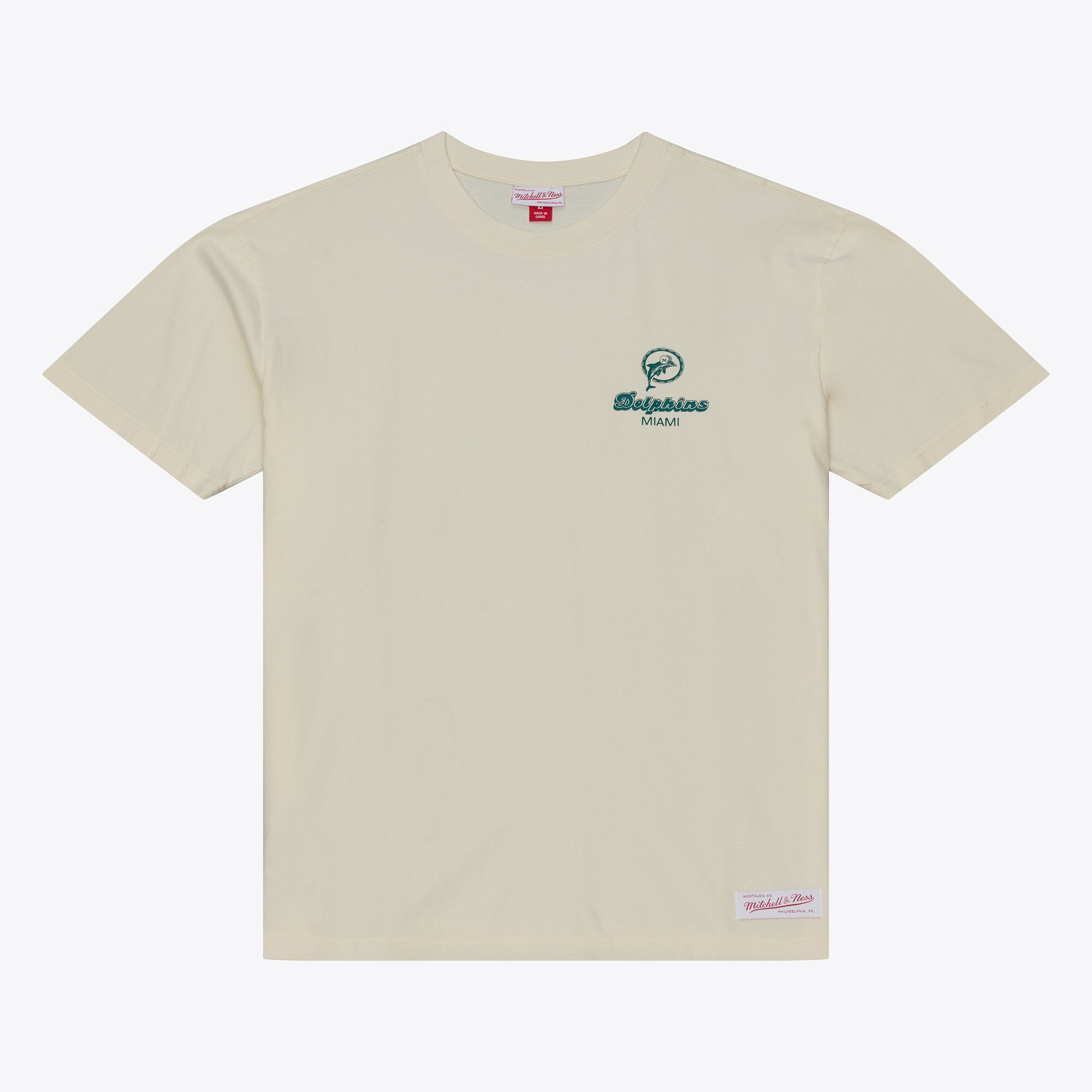 Men's Mitchell & Ness Cream Miami Dolphins Core Essentials Micro Logo T-Shirt