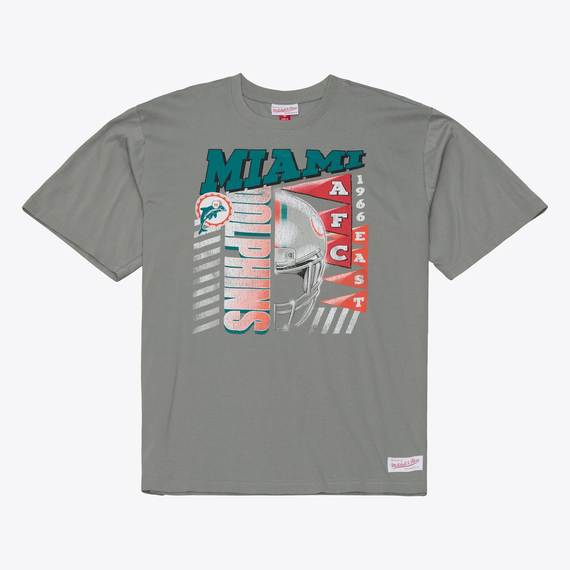 T-shirt graphique Mitchell & Ness gris Miami Dolphins Core Essentials Street pour homme
